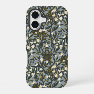 Floral pattern on  dusty blue-gray background iPhone 16 case