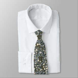 Floral pattern on dusty blue-grey background tie