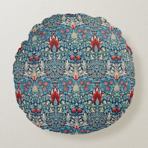 Floral pattern on green leaves blue background round cushion