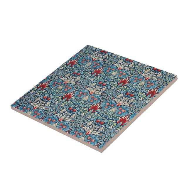 Floral pattern on green leaves blue background tile (Side)