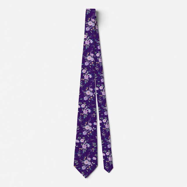 Floral Pattern on Net 01 D Purple BG Tie (Front)