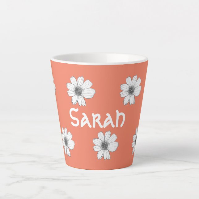 Floral pattern Orange custom name Latte Mug (Front)