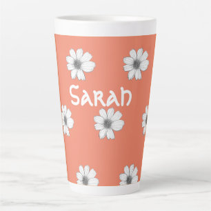 Floral pattern Orange custom name Latte Mug