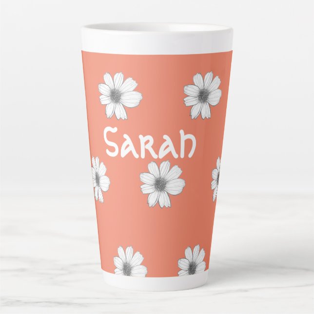 Floral pattern Orange custom name Latte Mug (Front)