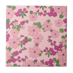 Floral pattern, pastel violet and pink, tile