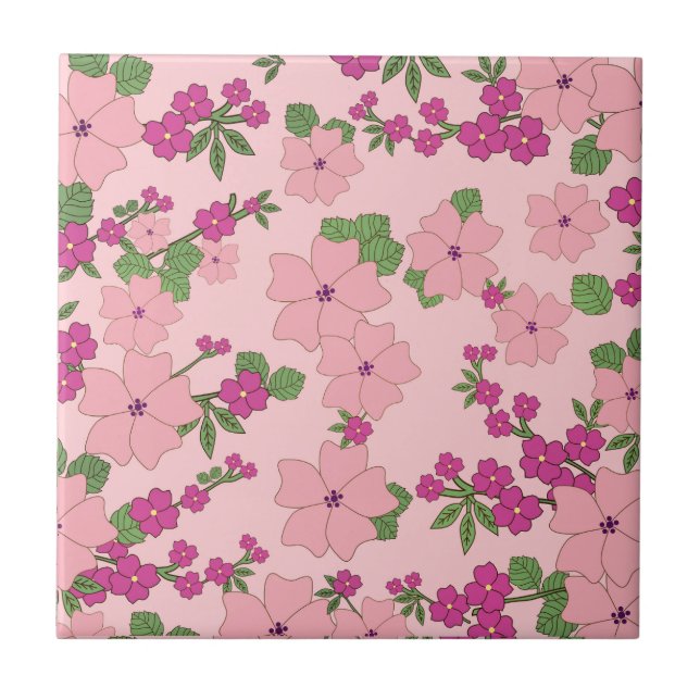 Floral pattern, pastel violet and pink, tile (Front)