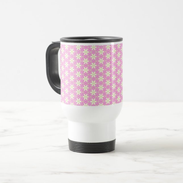 Floral Pattern, Pattern Of Flowers, Daisies, Pink Travel Mug (Front Left)