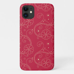 Floral Pattern, Pattern Of Flowers, Dots, Red iPhone 11 Case