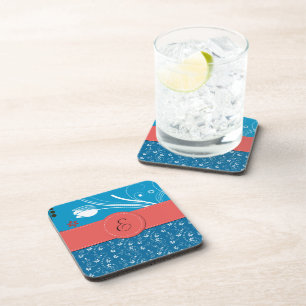 Floral Pattern, Pattern Of Flowers, Monogram Coaster