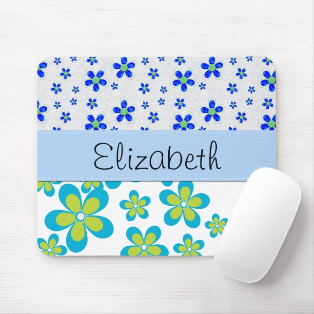 Floral Pattern, Pattern Of Flowers, Your Name Mouse Mat (With Mouse)