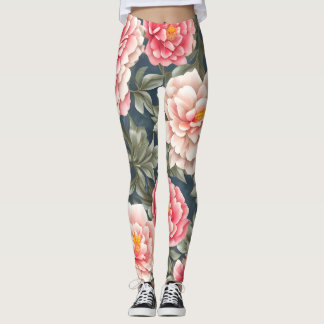 Floral Pattern Peony Flowers Leggings