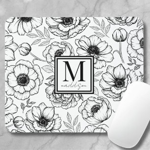 Floral Pattern Personalised Feminine Monogram Mouse Mat