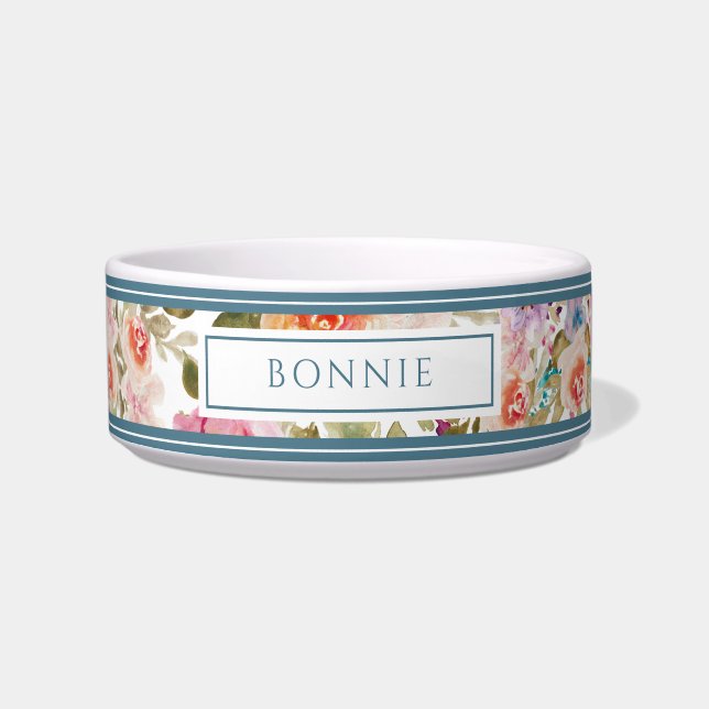 Floral Pattern Personalised Pet Bowl (Front)