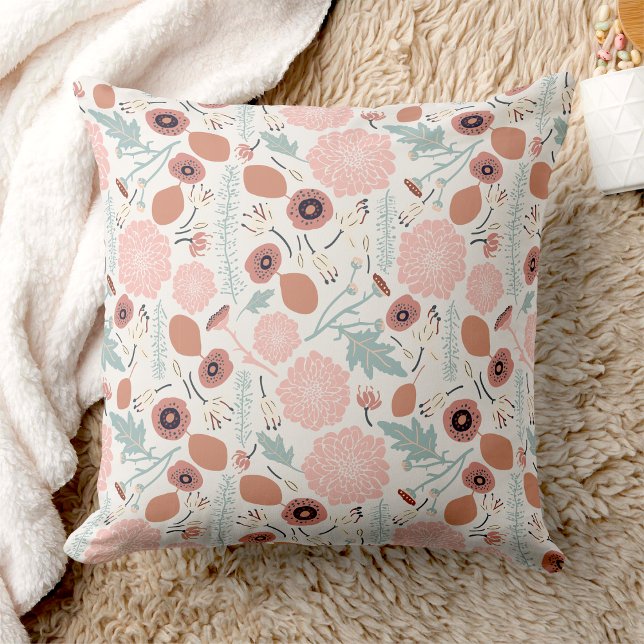 Floral Pattern Pink Cream Blue  Cushion (Pink Cream Blue Floral Pattern Throw Pillow from Studio Posies. )