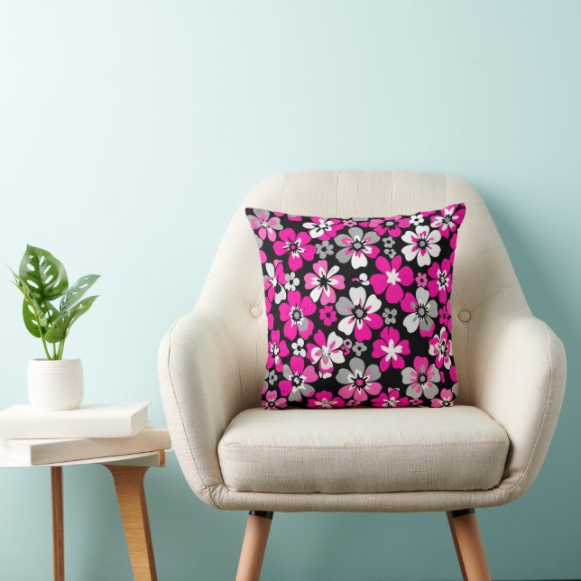 Floral Pattern Pink Grey White Black Cushion (Chair)