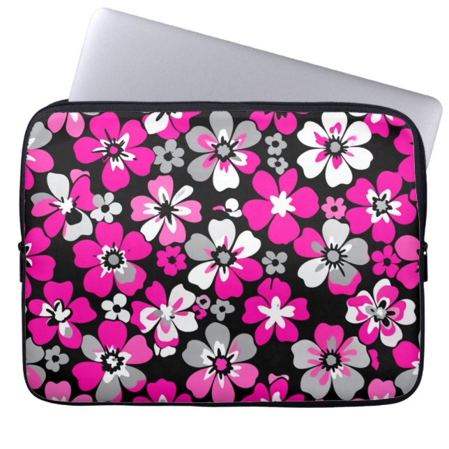 Floral Pattern Pink Grey White Black  Laptop Sleeve (Front)