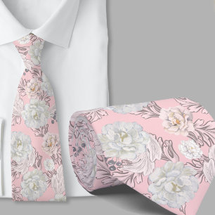 Floral Pattern Pink Large Flowers Necktie