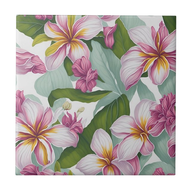 Floral Pattern Plumeria Flowers Tile (Front)