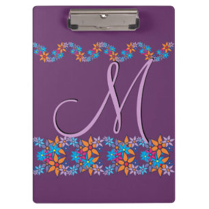 Floral Pattern Pop Art Monogram Clipboard