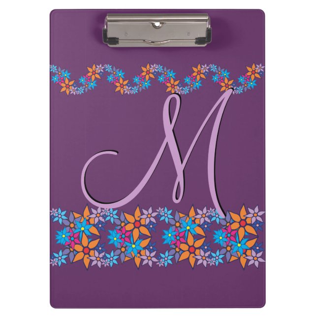 Floral Pattern Pop Art Monogram Clipboard (Front)
