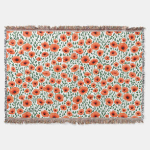 Floral Pattern Poppy Flowers Throw Blanket