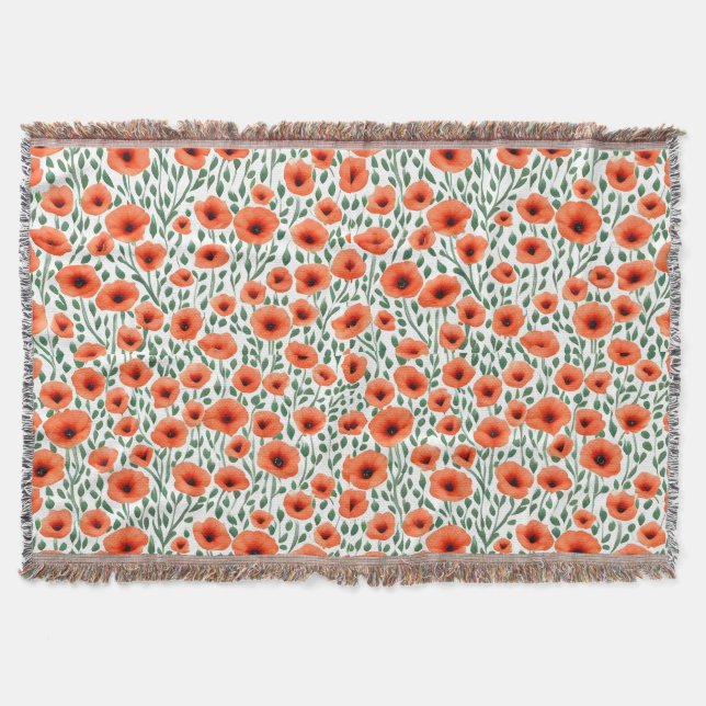 Floral Pattern Poppy Flowers Throw Blanket (Front)