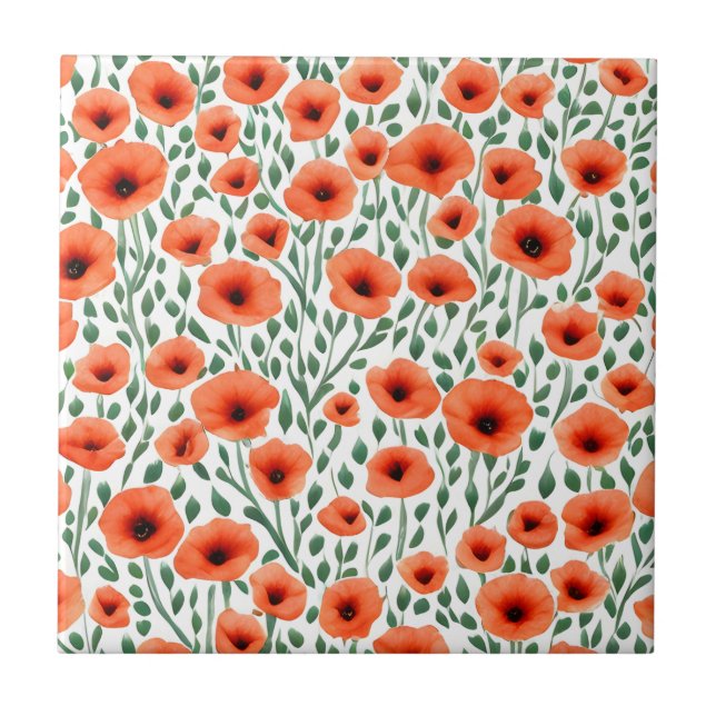 Floral Pattern Poppy Flowers Tile (Front)