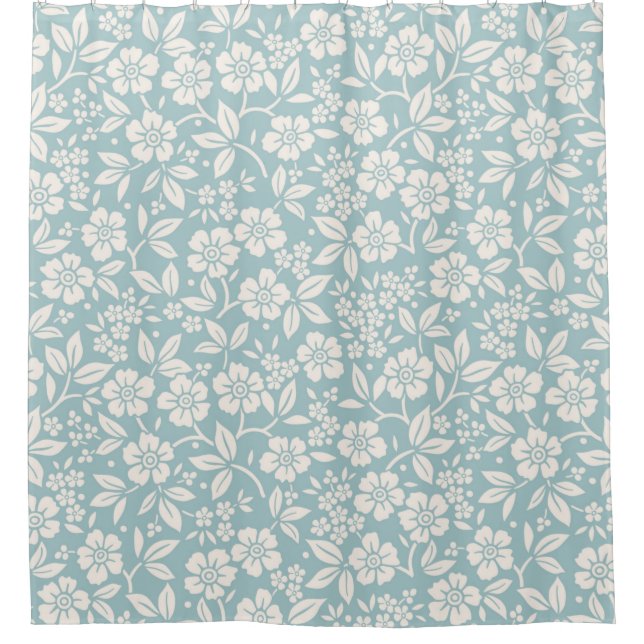 Floral pattern. Pretty flowers on grey blue backgr Shower Curtain (Front)