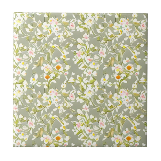 Floral Pattern Primrose Flowers Tile (Front)