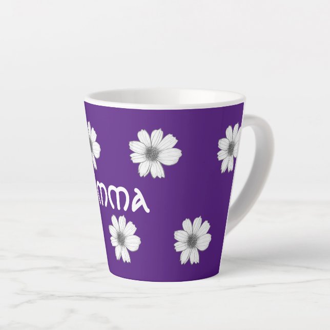Floral pattern purple latte mug (Right Angle)