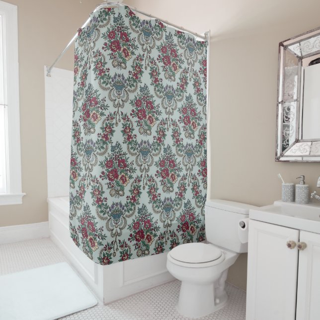 Floral Pattern Red Green Yellow Blue Flowers Shower Curtain (In Situ)