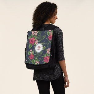 Floral pattern Red Hibiscus Monogram Backpack