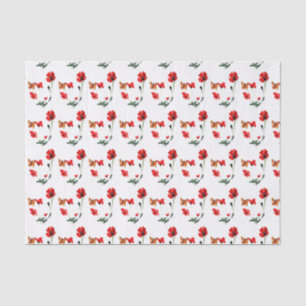 Floral Pattern Red Poppies, Butterfly Tissue Paper