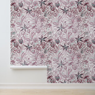 Floral Pattern Retro Dark Plum Wallpaper