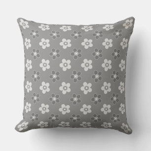 Floral pattern retro flowers gray white , light cushion