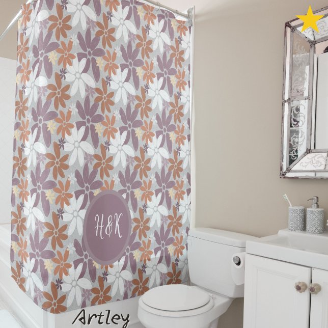 Floral Pattern Sapphic Lesbian Flag Monogram  Shower Curtain (Creator Uploaded)