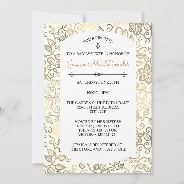 Floral Pattern Sepia - Baby Shower Invitation (Front)