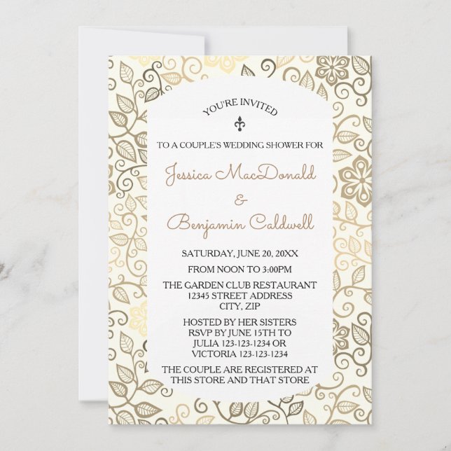 Floral Pattern Sepia-Couples Wedding Shower Invite (Front)
