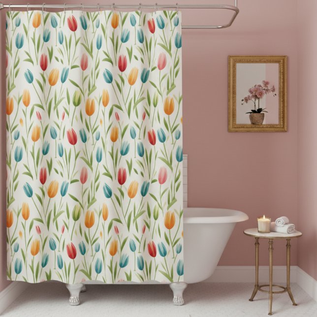 Floral Pattern Shower Curtain (colorful fun spring tulips floral garden shower curtain)