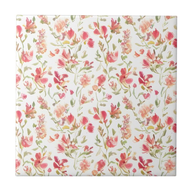 Floral Pattern Snapdragon Flowers Tile (Front)