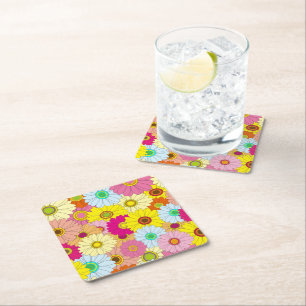 floral pattern square paper coaster