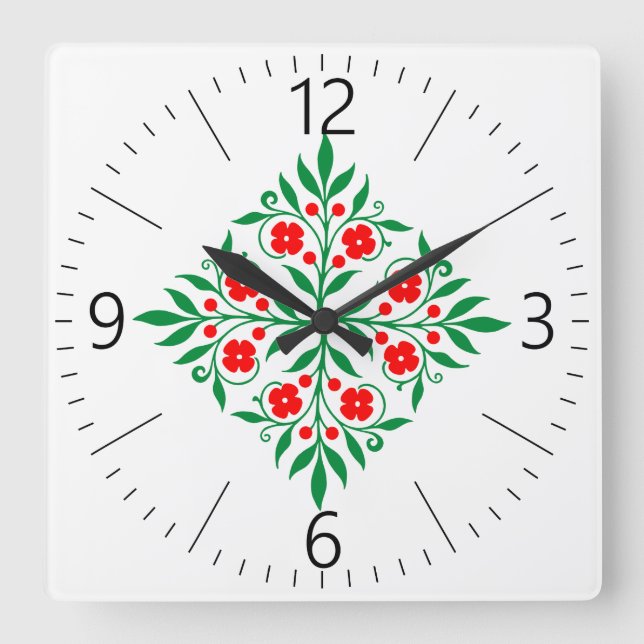 Floral pattern square wall clock (Front)