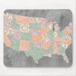 Floral Pattern States Map Mouse Mat