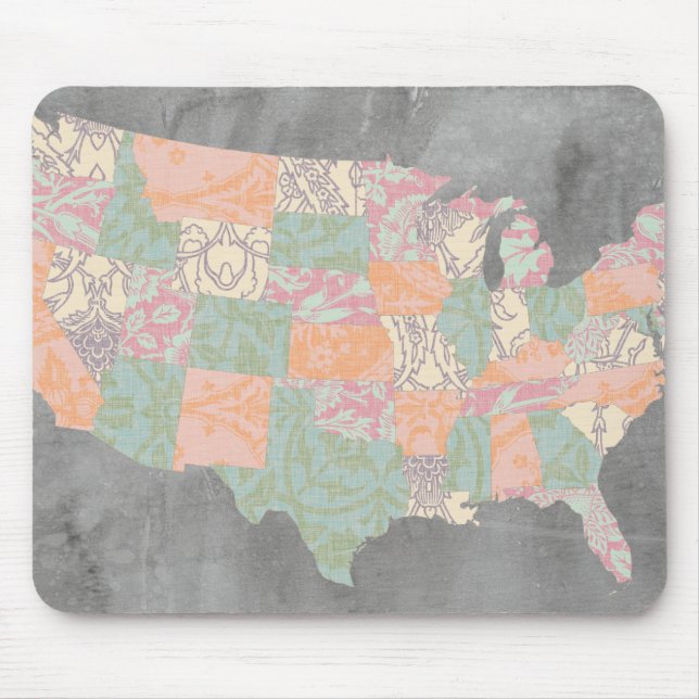 Floral Pattern States Map Mouse Mat (Front)
