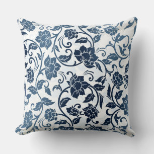 Floral pattern teal and navy colors cushion