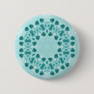 Floral Pattern, Teal Blue 6 Cm Round Badge