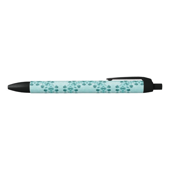 Floral Pattern, Teal Blue Black Ink Pen (Top)