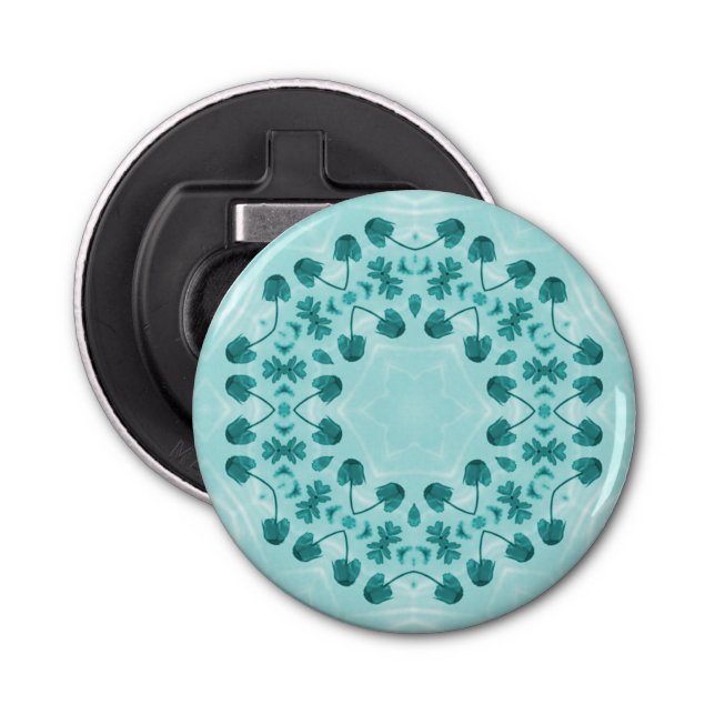 Floral Pattern, Teal Blue Bottle Opener (Front)