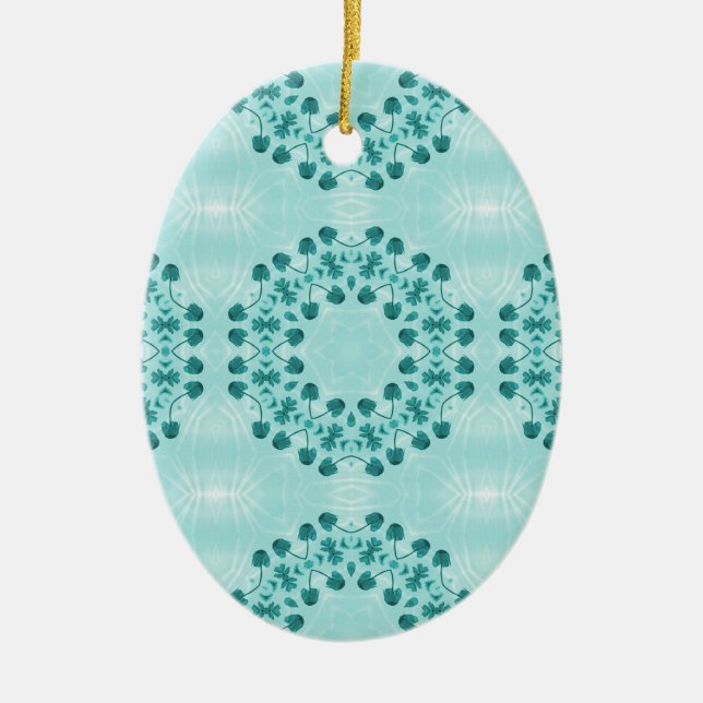 Floral Pattern, Teal Blue Ceramic Tree Decoration (Front)