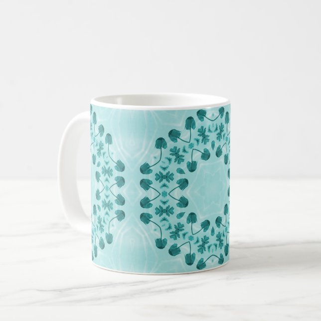Floral Pattern, Teal Blue Coffee Mug (Front Left)